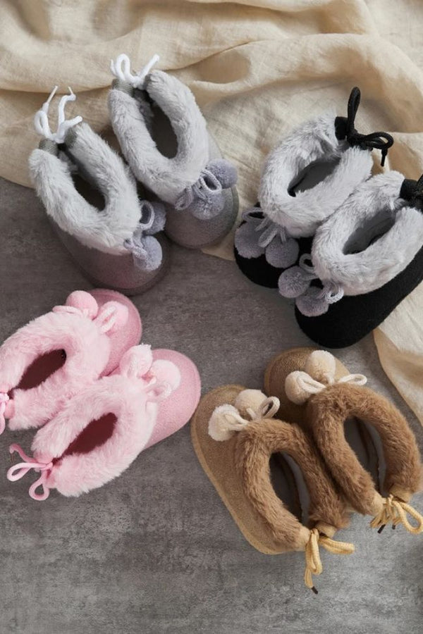 Baby pompom bow booties